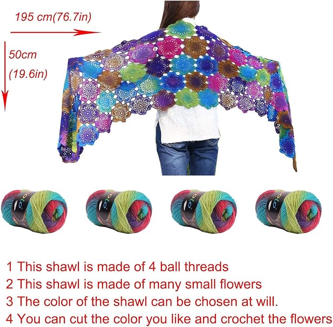 golo Wool Yarn for Hand Knitting 100g X 3 Cachemire Multicolor Rainbow Yarn