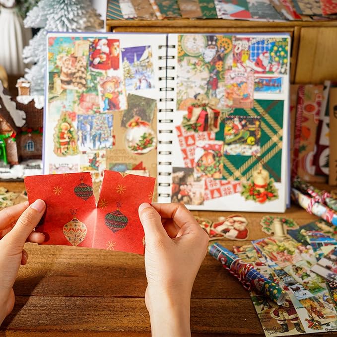 DOLEEYAE 287pcs Vintage Junk Journal Kit, Scrapbook Paper & Stickers for Bullet Journaling, DIY Planner Supplies with Aesthetic Patterns for Card Making, Crafting and Mixed Media Art