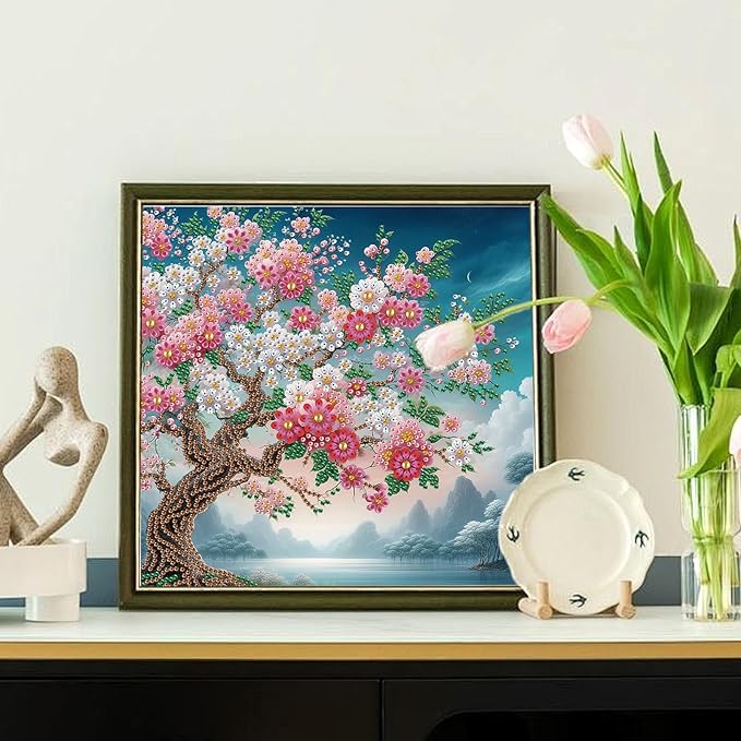 AiYuanzsh Special Shape Diamond Painting Kits for Adults, 5D Crystal Rhinestone Diamond Art Landscape Tree Canvas, DIY Paint by Diamonds Unique Craft Kits, Sparkling Diamond Art Wall Décor