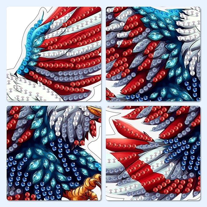 MXJSUA Diamond Art Hanging Kits for Adults Beginners, American Flag Eagle DIY Acrylic Special Shaped Crystal Diamond Gem Art Pendant Drills Painting Ornament for Home Wall Decor and Gift