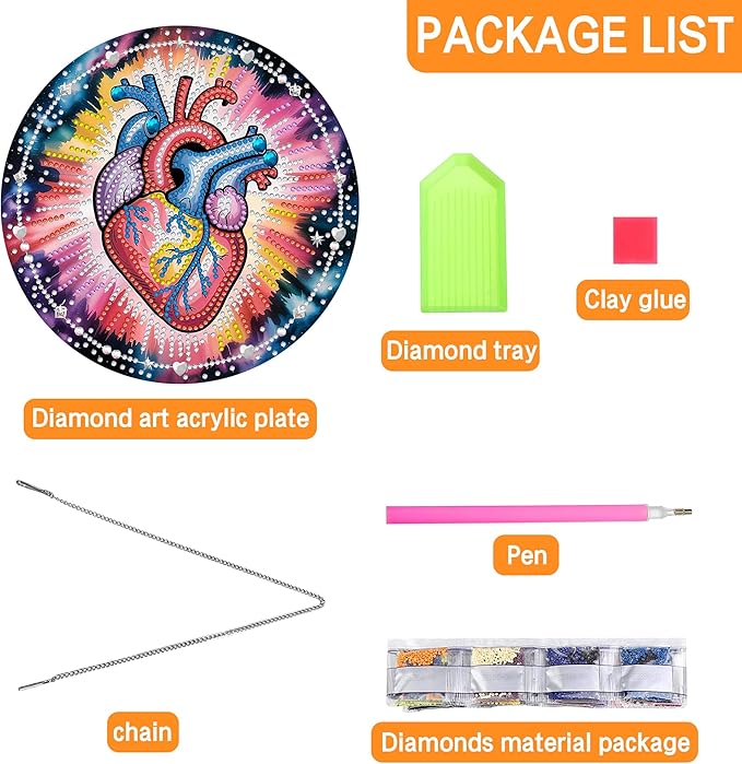Ginfonr Diamond Painting Kits Hanging Pendant, Magic Diamond Art Kits for Adults, Special Shaped Rhinestone Heart Diamond Art, Double Sided Hanging Kits for Garden Wall Window 8 x 8 inch