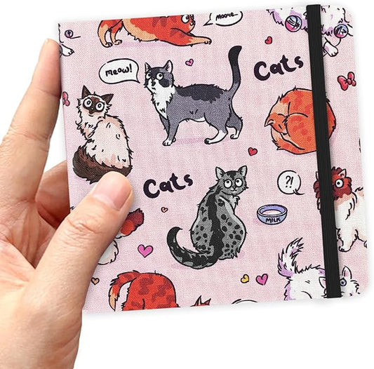 4.8" x 4.8" Hardcover Sketchbook,Small Mixed Media Sketch Pad,96 Sheets 80gsm Acid-Free Artist Travel Journal Pocket Blank Notepad for Adults Drawing Painting,Art Supplies.Pink Cute Cat