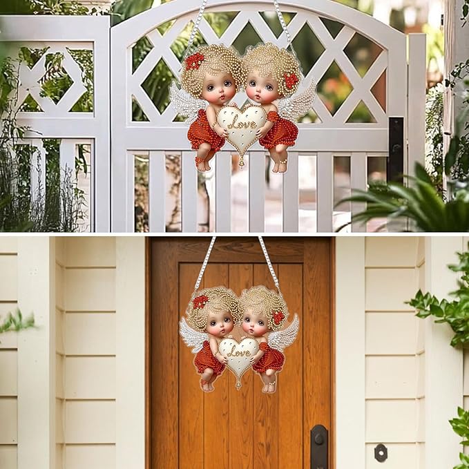 MXJSUA Cupids Diamond Art Hanging Kits for Adults Beginners, Valentine's Day Crystal Diamond Suncatchers, Special Shape Diamond Painting Pendant Window Ornament Gifts for Home Garden Door Wall Decor