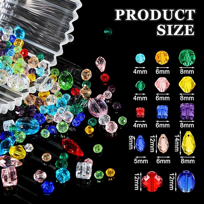 Kigeli 1280 Pcs Glass Beads Bulk Assorted Crystal Beads for Jewelry Making Faceted Teardrop Rondelle Briolette for DIY Crafts Necklace Wristband Earring Kit(Fashion,Multicolor)