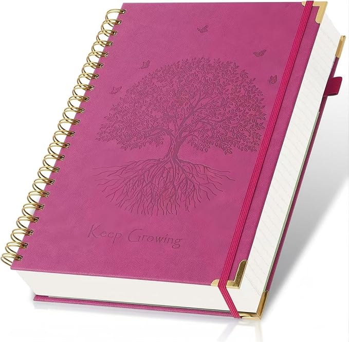 Blank Notebook, Spiral Sketch Book, 300 Page Hardcover Leather Sketchbook, No Bleed Thick Paper Sketchbook for Drawing, Small A5 Unlined Notebook Journal for Women Men, 8.5"x5.5" Hot Pink Sketch Books
