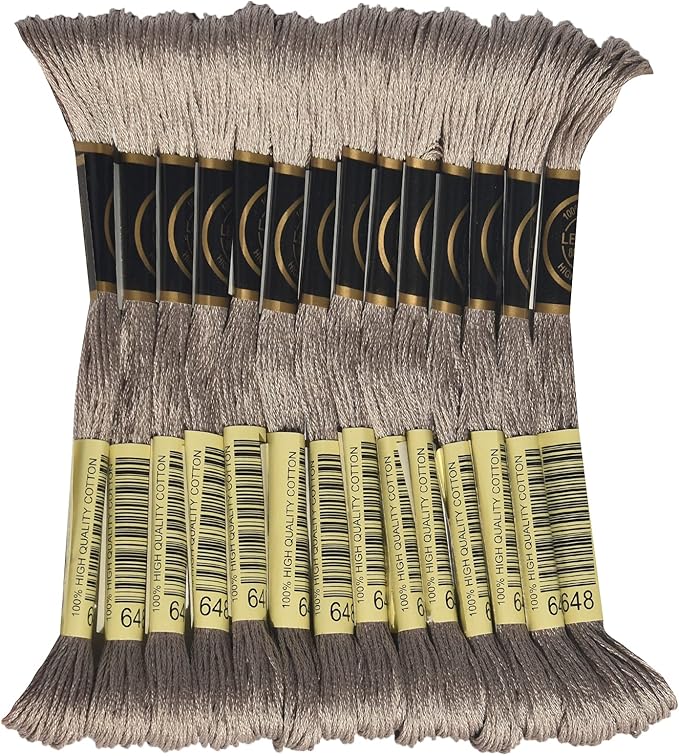 LE PAON Embroidery Floss, 14-Pack Six Strands 100% Long Staple Cotton Embroidery Thread, 8.7-Yard，Color Number：648, Light Beaver Gray