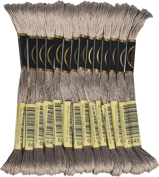 LE PAON Embroidery Floss, 14-Pack Six Strands 100% Long Staple Cotton Embroidery Thread, 8.7-Yard，Color Number：648, Light Beaver Gray