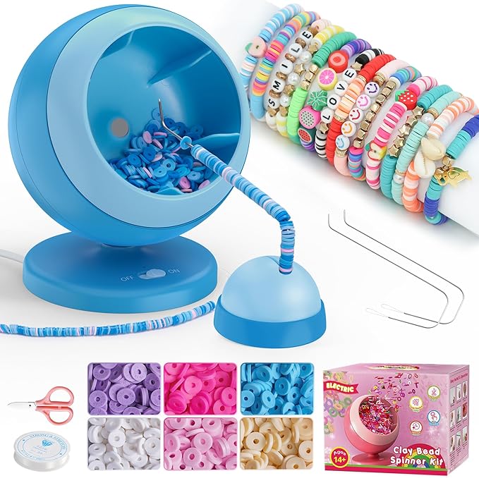 ETUDAW Bead Spinner, Clay Beads Bracelet Making Kit, Beginner Clay Beads and Charms Kit for Necklaces and Bracelets, DIY Arts and Crafts Birthday Gifts(Blue)