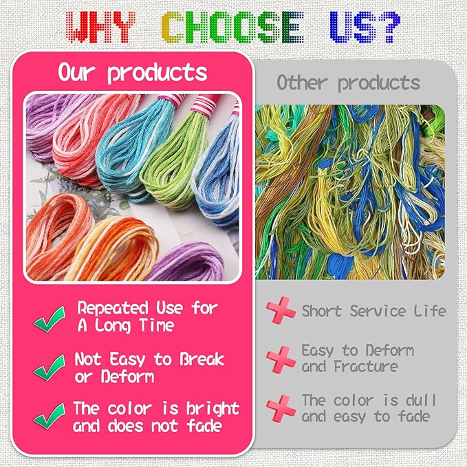 16 Skeins Colorful Series Embroidery Floss, 8m Cotton Cross Stitch Thread, Friendship Bracelet String Including Plastic Floss Bobbins, for DIY Making, Embroidery Crafts