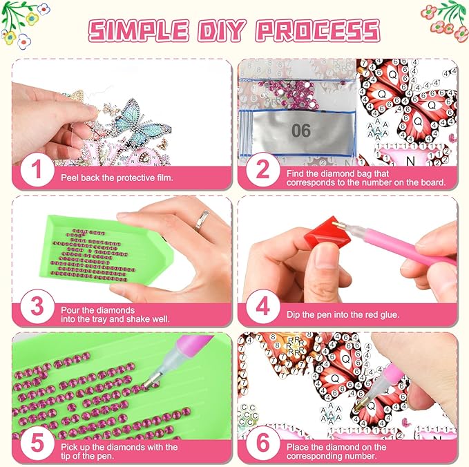 KEYIFA Love Diamond Painting Kit, DIY Butterfly Diamond Art for Adults, Diamonds Pendant Special Shaped Rhinestone Window Hanging Ornaments Home Garden Wall Door Decoration, 20cm Width