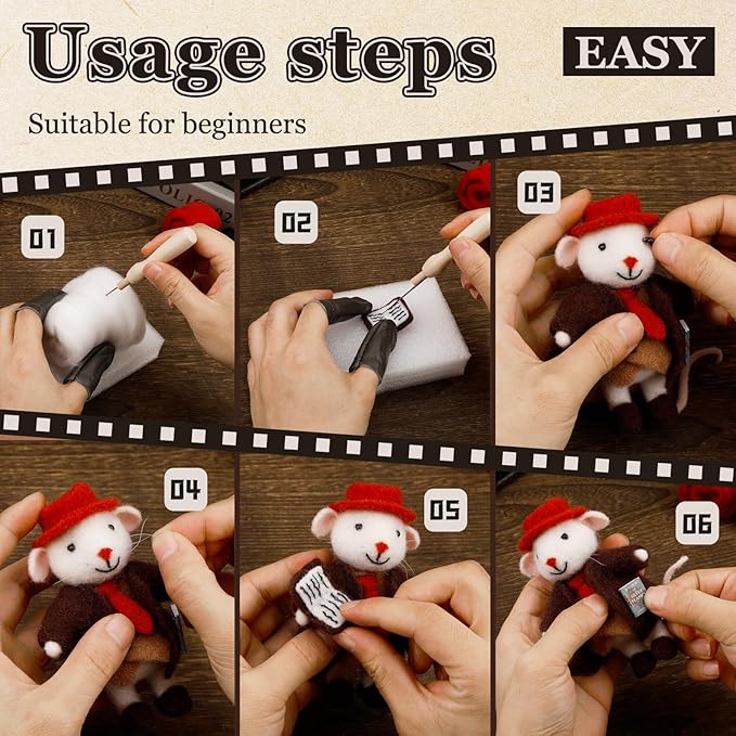 Mayboos Needle Felting Kit, Mouse Animal Needle Felting Beginner Kits with Basic Felt Tools Instruction Wool Felting Kits for Beginners Christmas DIY Craft Animal Home Decoration
