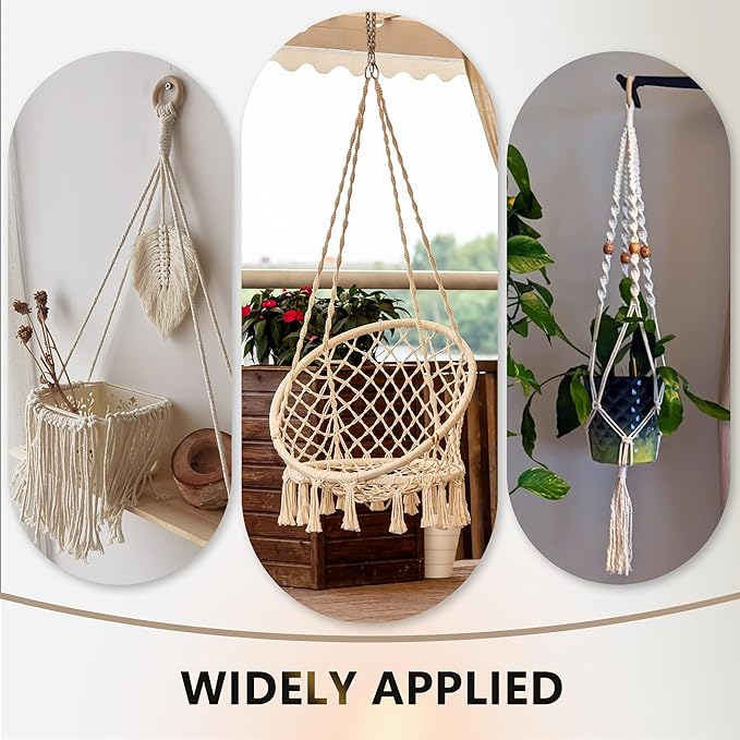 227pcs Macrame Kits 3mm 115yards Wall Hanging Natural Cotton Macrame Cord with Wooden Beads & Rings Wooden Sticks, Metal S-hooks Supplies for Hanging Plant Hand Tassel weaving