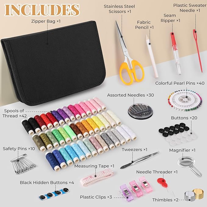 Coquimbo Sewing Kit Travel for Adults, 160 Pieces Sewing Supplies with Scissors, Thread, Needles, Christmas Mothers Day Gifts for Mom Grandma Women