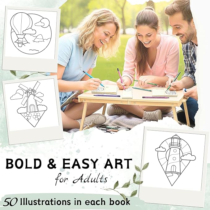 Chason & Co Mini Coloring Book Adult Bulk - Small Coloring Books for Adults | 180GSM Textured Art Paper — Pro Art Experience Made Effortless | Bold and Easy Art | 50 Pages x 3 Pack Travel Size