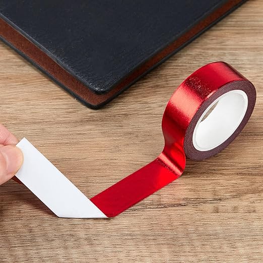 Red Foil Washi Tape - 2 Rolls Low Tack Self Adhesive Decorative Metallic Foil Masking Tape for Crafting,Scrapbooking and Wall Decor Decorative 0.59in x66FT