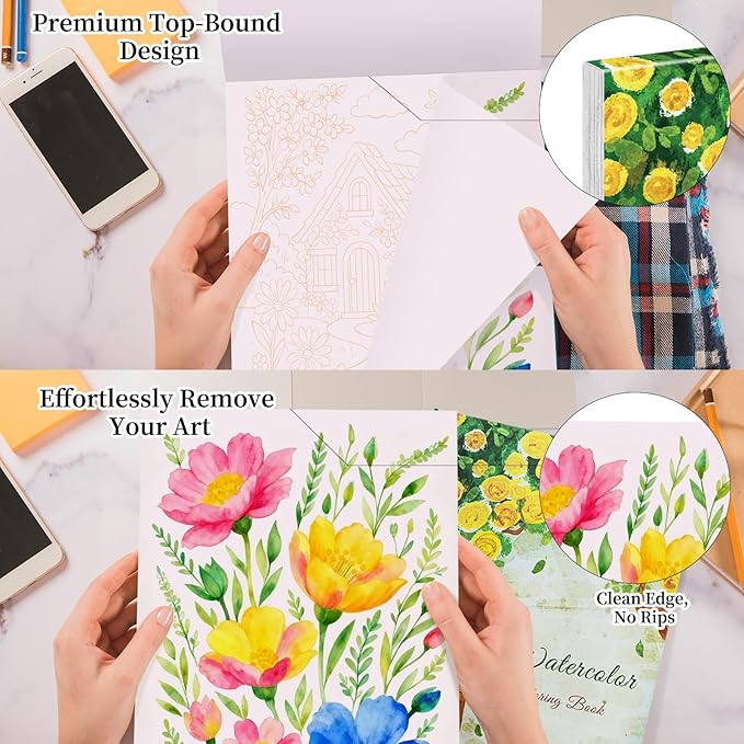 Elfew Watercolor Workbook Set for Adults & Beginners, 18 Color Watercolor Paint with Self-Watering Brush Pen, 20 Beautiful Watercolor Paintings for Adults