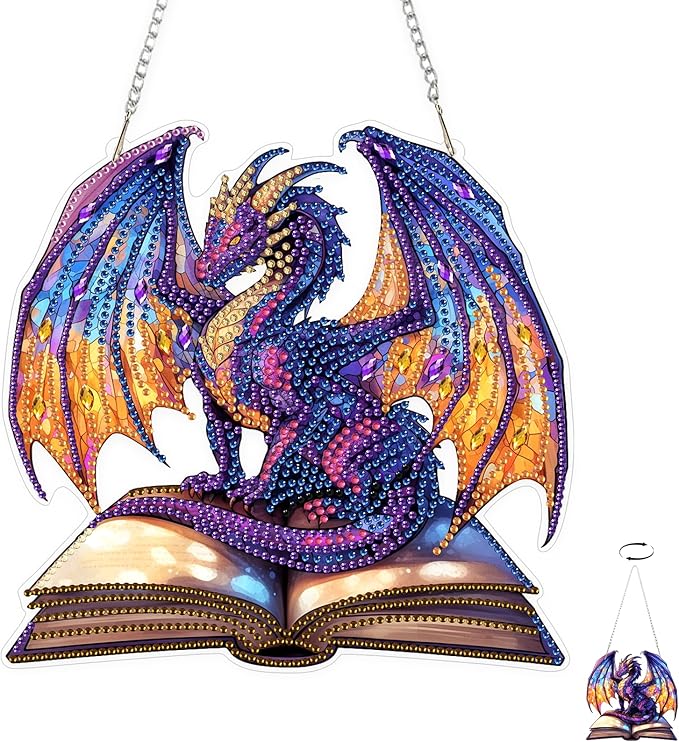 TOSTOG Dragon Diamond Art Hanging Kits for Adults, Dragon Diamond Painting for Adults Window Pendant, Special Shape Diamonds Diamond Painting Hanging Pendant Kit for Wall Home Decor Gift