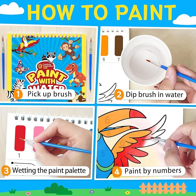 SOCOLER Paint with Water Coloring Books for Kids,Animal Theme Mess Free Watercolor Painting Papers Sets for Toddlers,Water Color Paint Kit,Art Craft Birthday Gift for Ages 1-3, 4-8