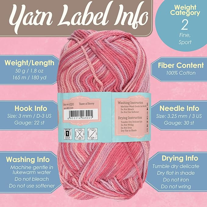 JubileeYarn Cotton Select Yarn - 50g/Skein Sport Weight - Multi Color Bulk Pack - 40 Skeins