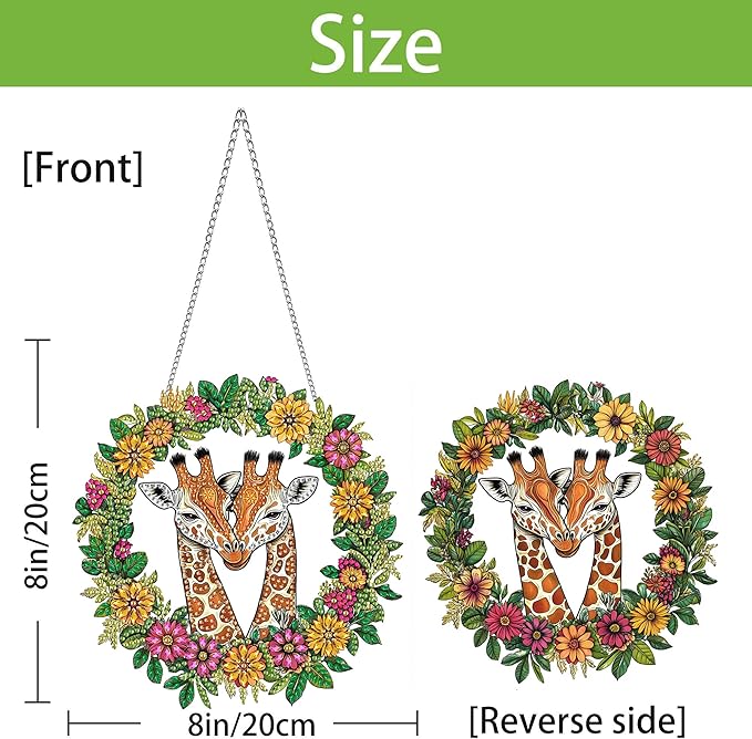 Wergund 5D DIY Giraffe Diamond Art Hanging Kits, Hanging Diamond Art Animal, Acrylic Special Shaped Rhinestone, Window Hanging Pendants for Home Wall Garden Front Door Outdoor Decor Gift(Giraffe)