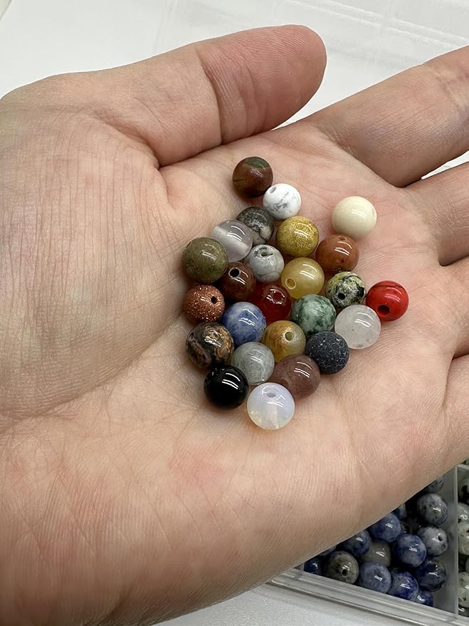 Yephac 1120pcs 6mm Natural Gemstone Beads Loose Gemstone for Jewelry Making, Hole Size 1mm Smooth Beads for DIY Bracelet Necklace Earrings,Box Packed(28 Colors-2,6mm)