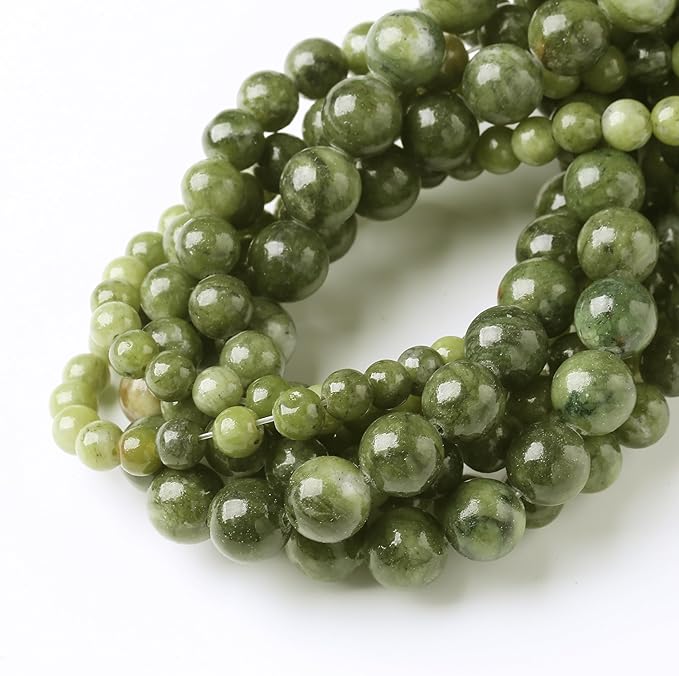 Matcha Green Jade Stone Beads for Jewelry Making Gemstone Round Crystal Bracelet Necklace 1 Strand 15.5inch 35PCS 10MM