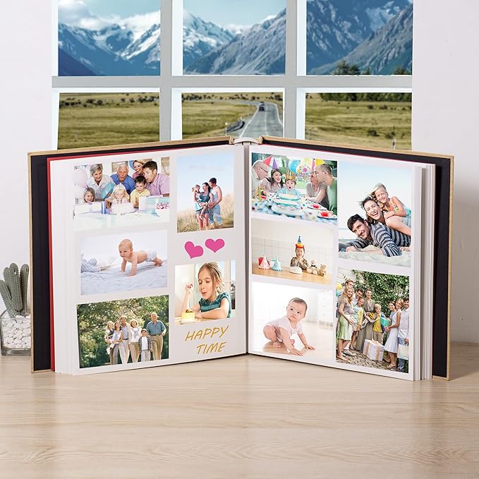 Large Photo Album Self Adhesive 4x6 5x7 3x5 8.5x11 Scrapbook Magnetic Album DIY Scrap Book Length 13 x Width 12.8 (Inches) 120 Sticky Pages Linen Cover DIY Photo Album (Yellow)