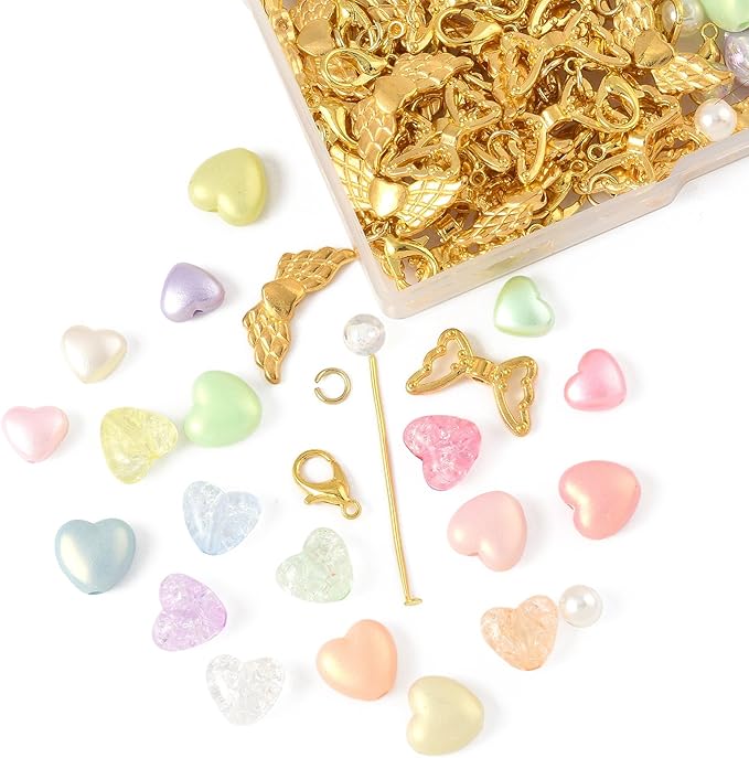324Pcs Angel Jewelry Making Kit, DIY Pendants Charms Making Kits, Golden Colorful Beads Jump Ring Head Pins Findings for Bracelets Necklaces Earrings Crafting