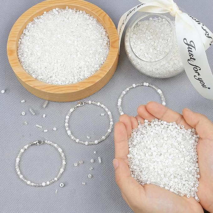 DUQGUHO White Beads for Jewelry Making 4mm White Glass Seed Beads Kit 15 Color 3mm 2mm Small Plastic Tube Bead for Bracelets Craft DIY