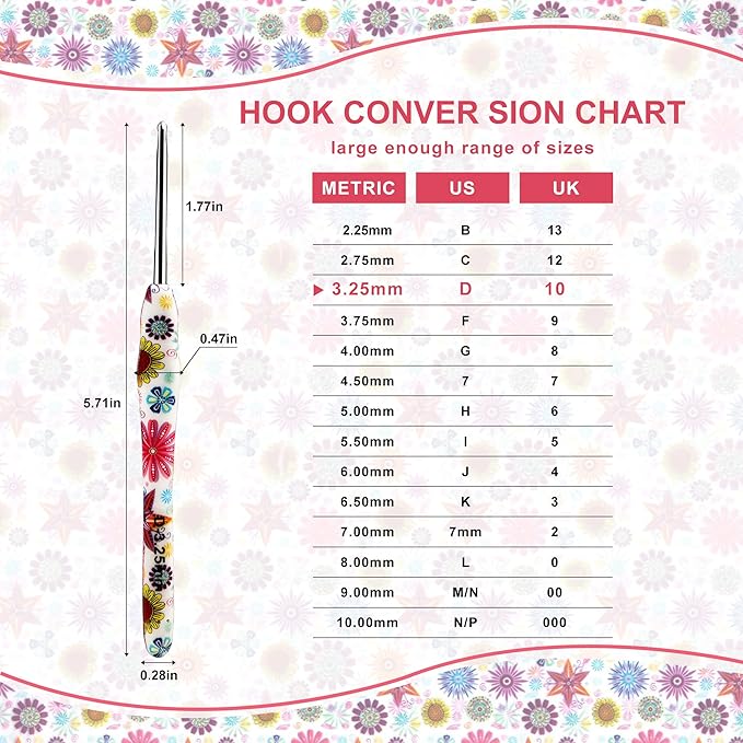 3.25mm Crochet Hook, Ergonomic Handle for Arthritic Hands, Soft Rubber Grip Extra Long  Knitting Needles for Beginners and Knitting Crocheting Yarn (3.25mm)