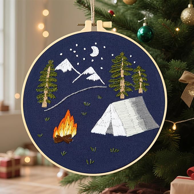 Crafmanoe Christmas Embroidery Kits for Beginners Adults, Hand Embroidery Starter Kits, Christmas Cross Stitch Kits for Beginners Craft Kits for Adults Women, Embroidery Hoops, Thread & Video Tutorial