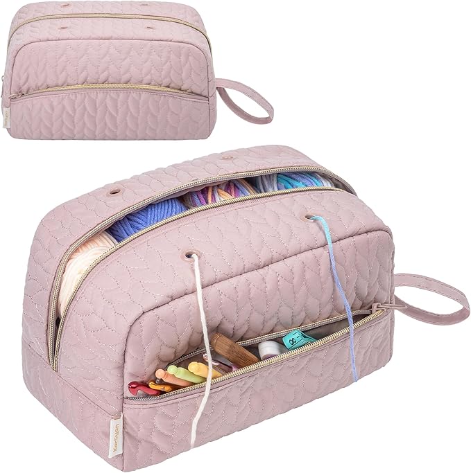 Crochet Yarn Bag Knitting Bag Storage for Crocheting Accessories Crochet Hook Case Organizer Gift for Crochet Lovers (Pink), K3201