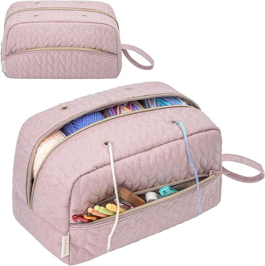 Crochet Yarn Bag Knitting Bag Storage for Crocheting Accessories Crochet Hook Case Organizer Gift for Crochet Lovers (Pink), K3201