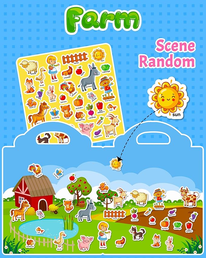 walenced reusable sticker book for toddlers, stickers for kids, toddler craft activities, toddler travel toys ages 3 and up boy girl birthday gifts