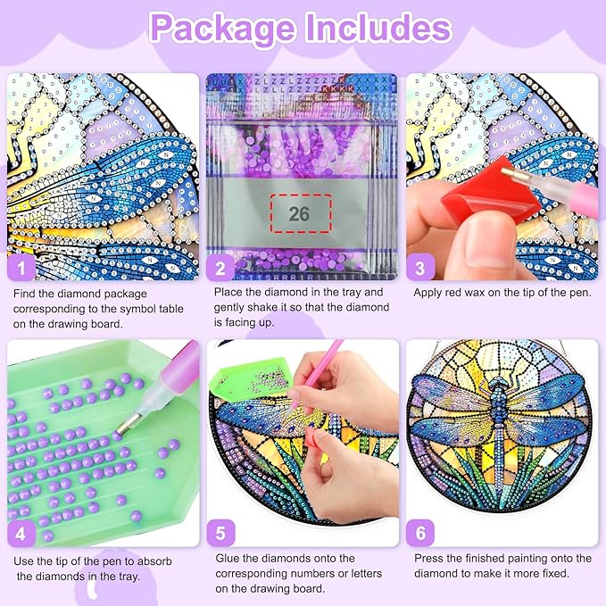 TOSTOG Hanging Diamond Art Kits for Adults, Dragonfly Diamond Paintings for Adults, Crystal Window Pendant Diamond Art Kits, 5D Diamond Paintings Hanging Pendant Kit Gem Painting Wall Decor and Gift