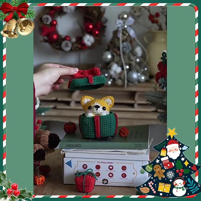 Crochet Set - Beginner Friendly Crochet Set with Step-by-Step Teaching Videos and Crochet Pattern Manuals (Christmas Corgi)