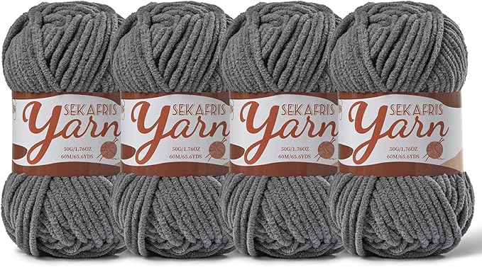 4 Pack Fluffy Velvet Yarn for Crocheting，Baby Blanket Yarn for Crocheting Soft，200g(262.4yds) Amigurumi Yarns，Plush Chenille Crochet Yarns，Puzzle Yarn for Crochet Weaving Craft(4 Dark Gray)