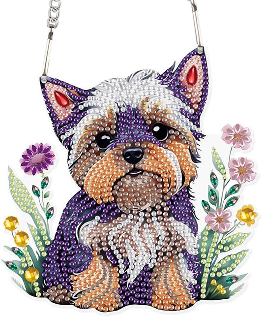 AiYuanzsh Animal Dog Diamond Art Painting Hanging Pendant Kit 5D DIY Diamond Art Painting Dots Acrylic Pendant Diamond Art Pendant for Home Window Xmas Decor Gift