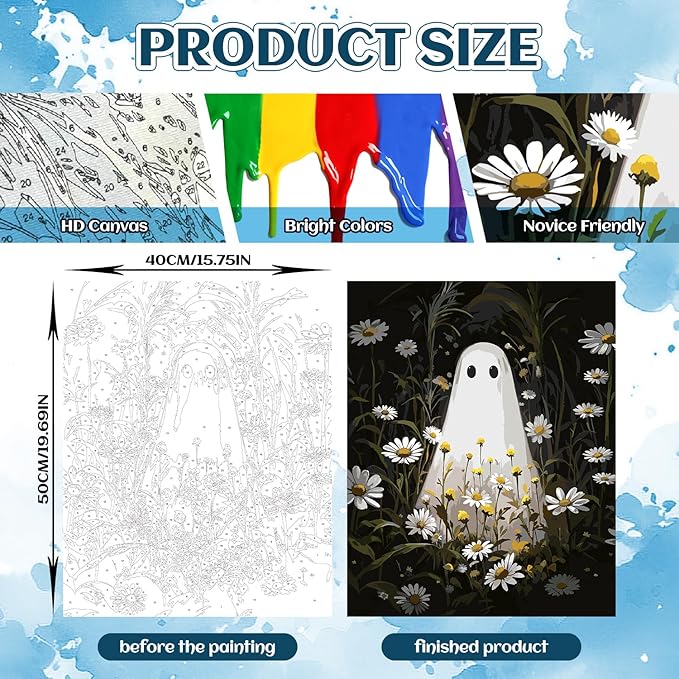 NPCSWXQ Paint By Numbers Kit for Adults Beginners, Ghost Floral Painting Crafts Number Art Paint Kits for Home Wall Bedroom Study or Office Decor Gift 16x20Inch