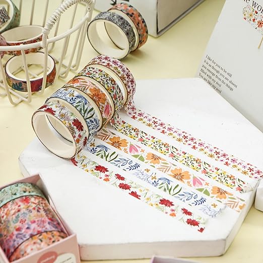yubx flowers washi tape set 60 rolls floral patterns decorative skinny blooms masking tapes for arts, diy crafts, journals, planners, scrapbook, wrapping (summer)