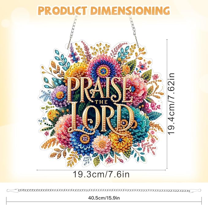 Bowetile Praise The Lord Diamond Art Hanging Kits for Adults, Diamond Art Suncatchers Easter, 5D Special Shape Diamond Painting Pendant Window Ornament Gifts for Home Wall Garden Decor