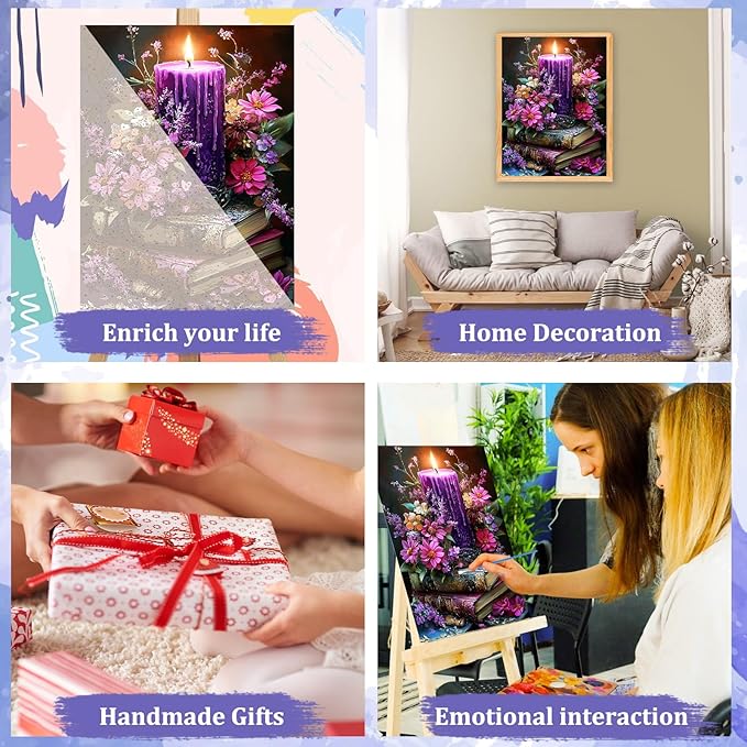 MAXBYE Books Paint by Number, Candlelight Flower Adults' Paint by Number Kits, DIY Acrylic Paint Kit for Adults Beginners Unframed, Easy Oil Paint by Numbers Canvas for Home Wall Decor 12x16inch