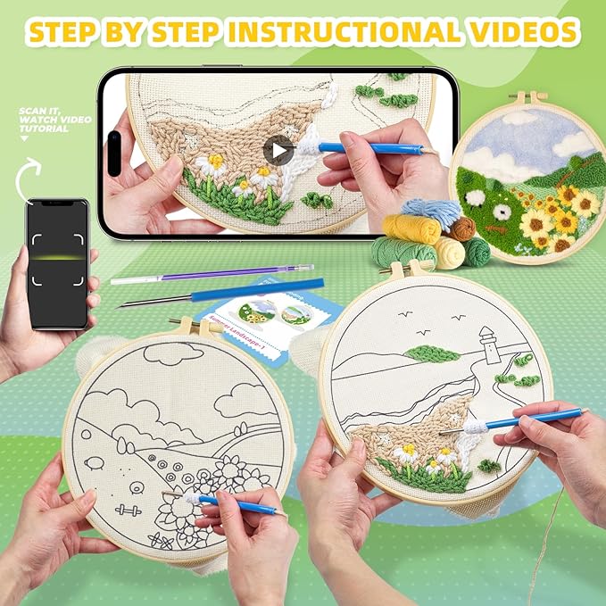 Punch Needle Kits Adults Beginner,Embroidery kit for Beginners,Punch Needle kit for Beginners, Includes All Tools and Materials,Easy to Follow Instructions and Videos(Spring is in Full Bloom)