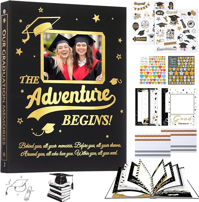 Pasimy Graduation Scrapbook Kit A4 Photo Album 60 Pages Removable DIY Memory Scrap Book Grad Picture Album with Stickers Holds 4x6 5x7 8x10 Pictures for Grad Class of 2026 Graduation Gifts(Fashion)