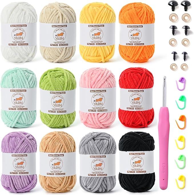 12 Pack Fluffy Velvet Yarn for Crocheting, Chunky Chenille Baby Yarn for Crocheting Soft Blanket, 787 yds Amigurumi Yarns for Knitting, Bulky Multicolored Crochet Yarns Set A