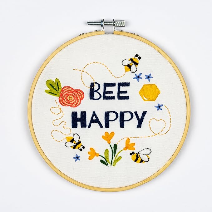 DUTCH STITCH BROTHERS Bee Happy Embroidery Starter Kit with Pattern and Instructions. Stamped Embroidery Kits with Embroidery Clothes with Pattern. 6" Embroidery Hoop