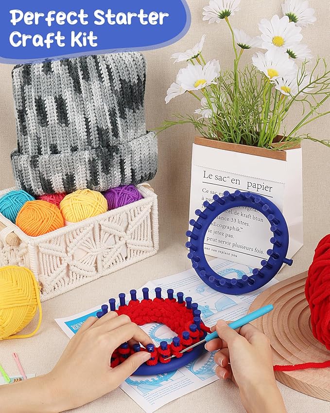 Aeelike 2 Pcs Round Knitting Looms Set, 24 Pegs Knitting Loom Simple for Beginner, 14 cm Diameter Plastic Loom Knitting, Small Round Loom Knitting Set for Home DIY, Teaching, Learning