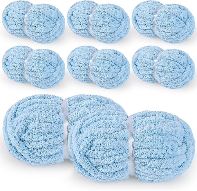 8 Packs Jumbo Chenille Chunky Yarn for Crocheting Knitting, Handcrafts & Blanket Yarn (Sky Blue, 8 Pack)
