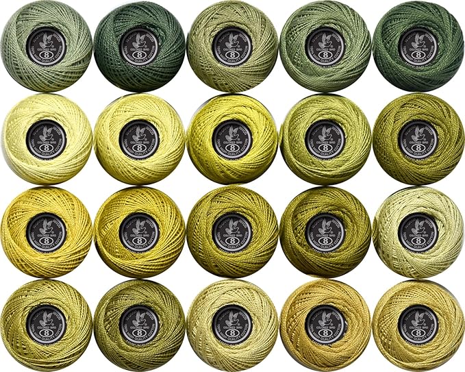 Soft 20 Colors Classic Crochet Thread 20 Pack,100% Cotton (Khaki Green-522-370)