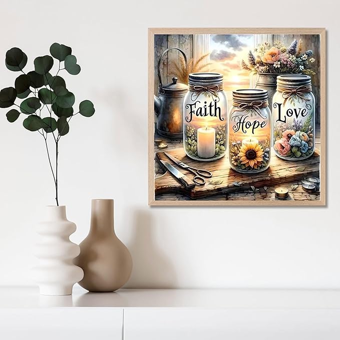 Faith Hope Love Square Diamond Painting Kits - Square Drill Diamond Painting Faith,Hope,Love,Square Diamond Art,DIY Gem Art Kits for Adults and Crafts for Gifts and Home Wall Decor 13.78x13.78 inch